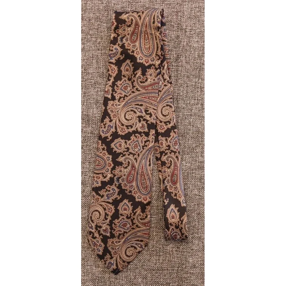 Tie 70s 80s 90s Y2K New Vintage Burt Pulitzer Silk Brown Blue 3.75 Wide 60 Long